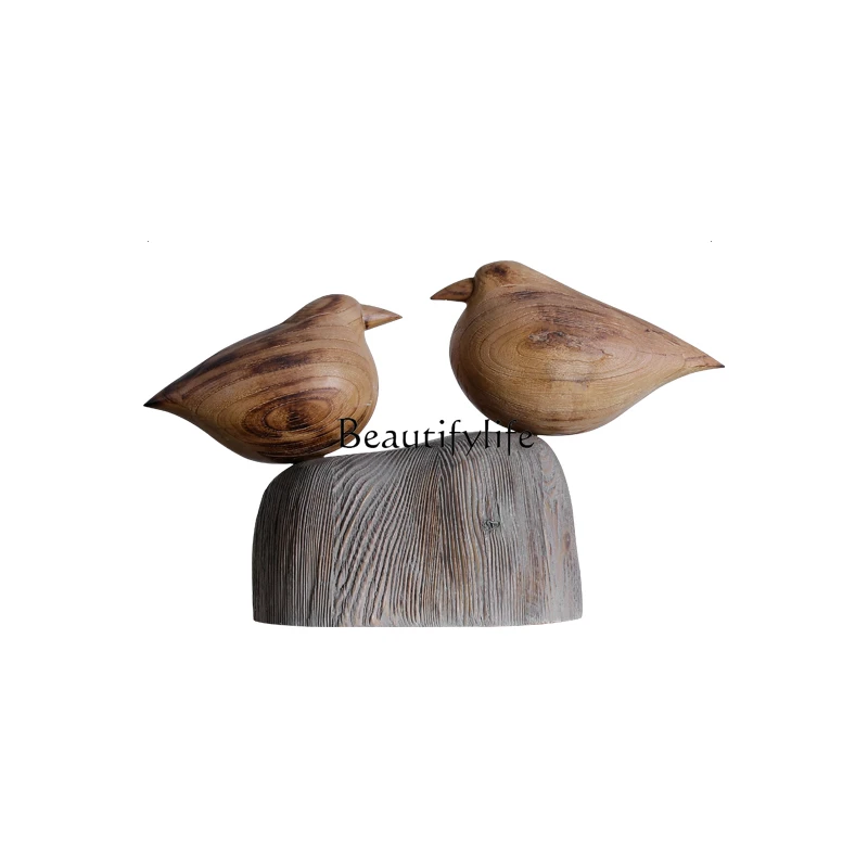 Wabi sandy wind log creative wood carving bird ornament retro living room TV cabinet decoration