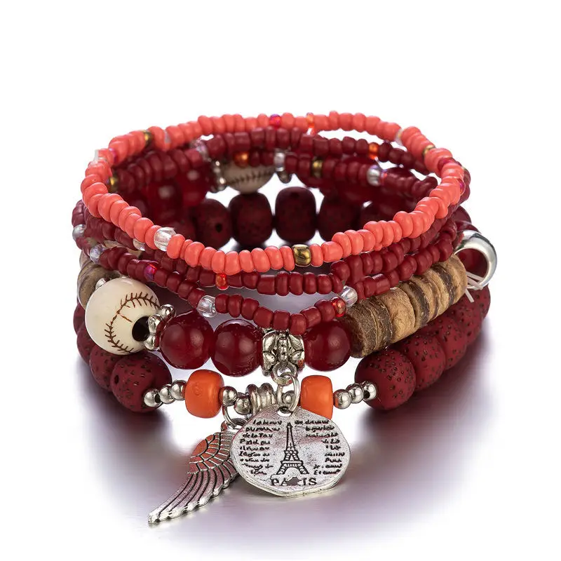 Ethnic Bodhi Rice Beads Glass Beaded Bracelets Set for Women Color Boho Multi-layer Elastic Bracelet&bangles Jewelry Pulseira