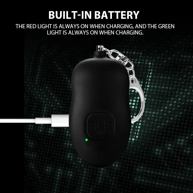 자체 알람 SOS 알람 개인 안전 알람, 충전식 보안 패닉 단추 LED 조명 키체인, 야간 여성 노인용, 130DB