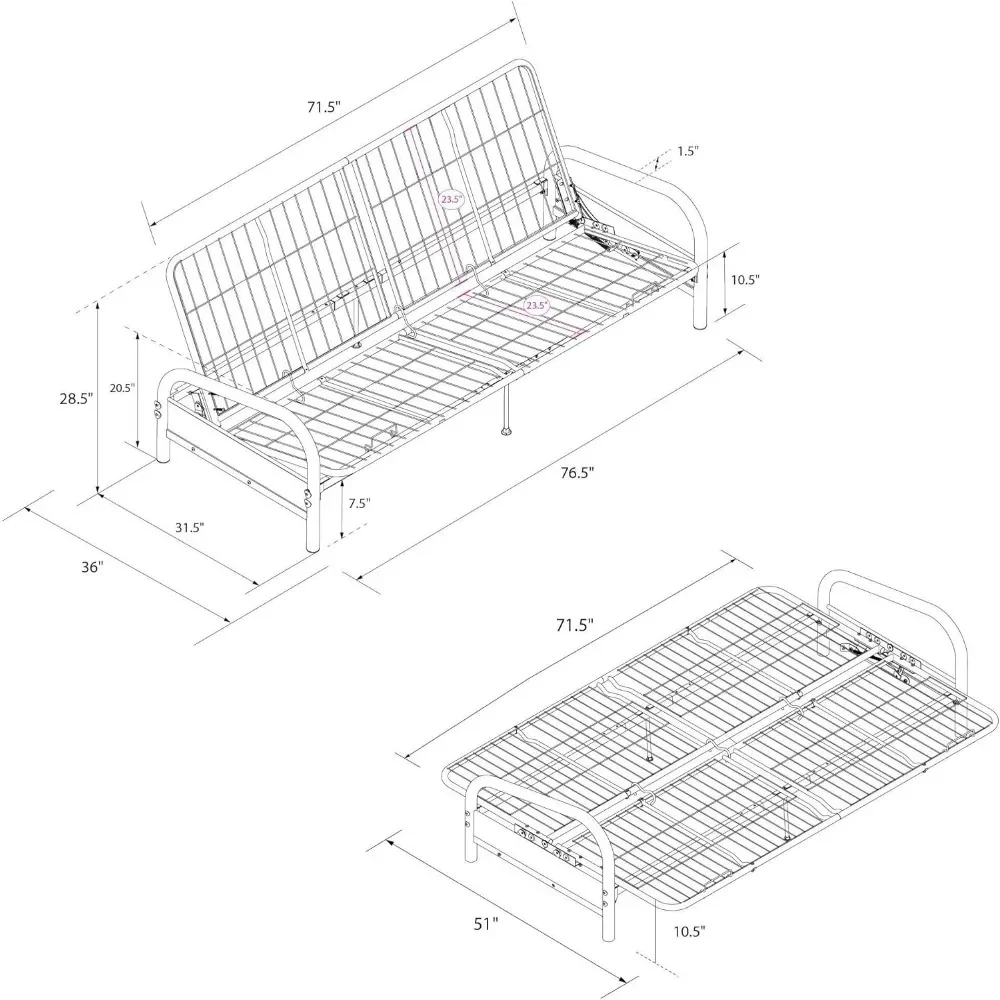 DHP Vermont Metal Futon Frame, Classic Design, Full Sized - Black