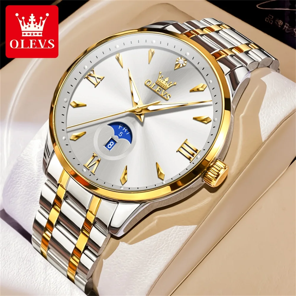 OLEVS Brand 2025 Fashion Quartz Watch for Men Luxury Solid Stainless Steel Waterproof Luminous Week Date Watches Mens Relogio
