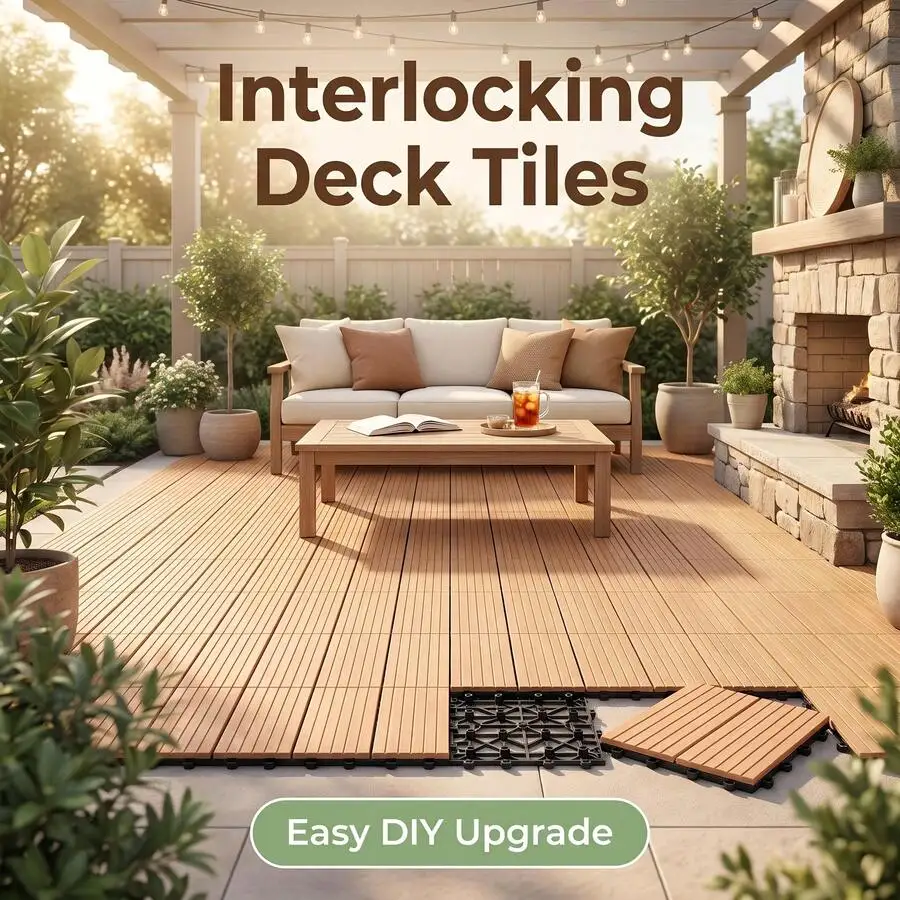 12-Pack 12'X12' Interlocking Deck Plastic Floor Tiles,Plastic Waterproof Outdoor Flooring For Patio, Pool, Backyard, Balcony – A