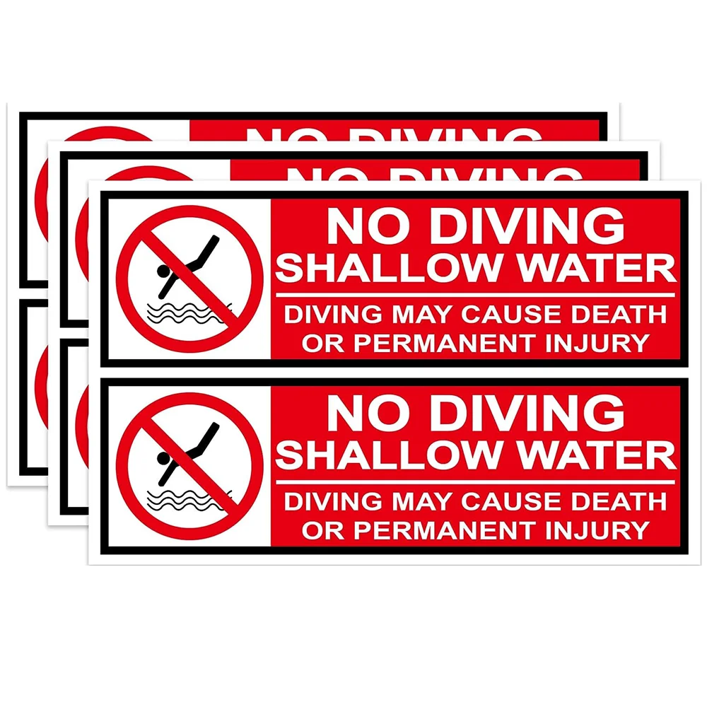 6 Pcs No Diving Labels Shallow Water Stickers 3*10 Inches NO DIVING Adhesive Swimming Pool Safety Warning Caution Stickers Pool