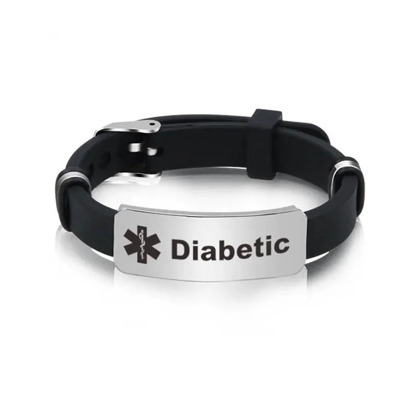 Type1 Diabetes Silicone Bracelet Medical Alert ID Bangle for Men Woman Child Adjustable Length Wrist SOS Jewelry Gifts