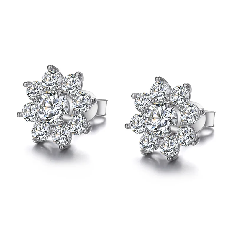 

S925 sterling silver earrings inlaid with 50 points moissanite sunflower stud earrings fairy earrings