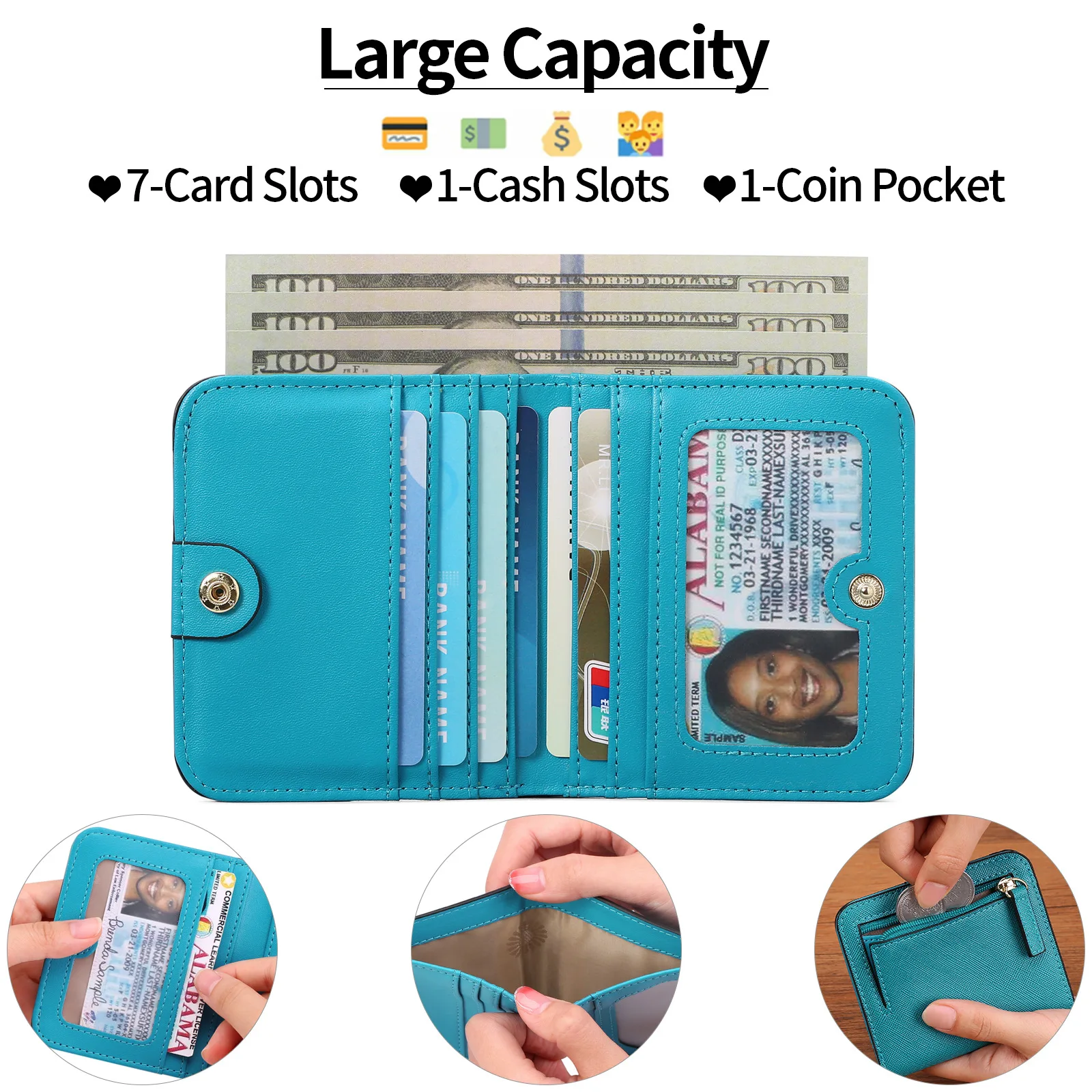Women Small Short Wallet PU Leather Multifunctional Minimalist Wallet Card Holder Zipper Coin Pocket Thin Slim Purse Money Bag