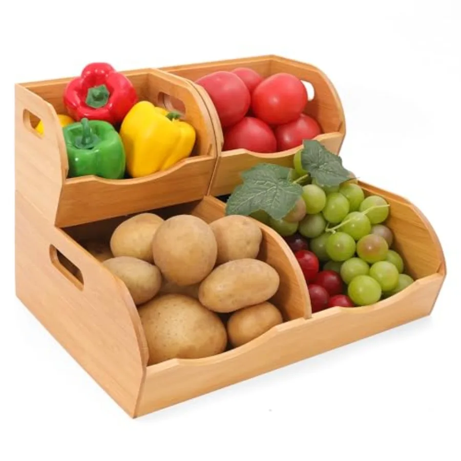 

Stackable Bamboo Pantry Organizer - 3-Piece Storage Basket Set for Potato Onion and Kitchen Cabinet Tool-Free Assembly Multi-Si