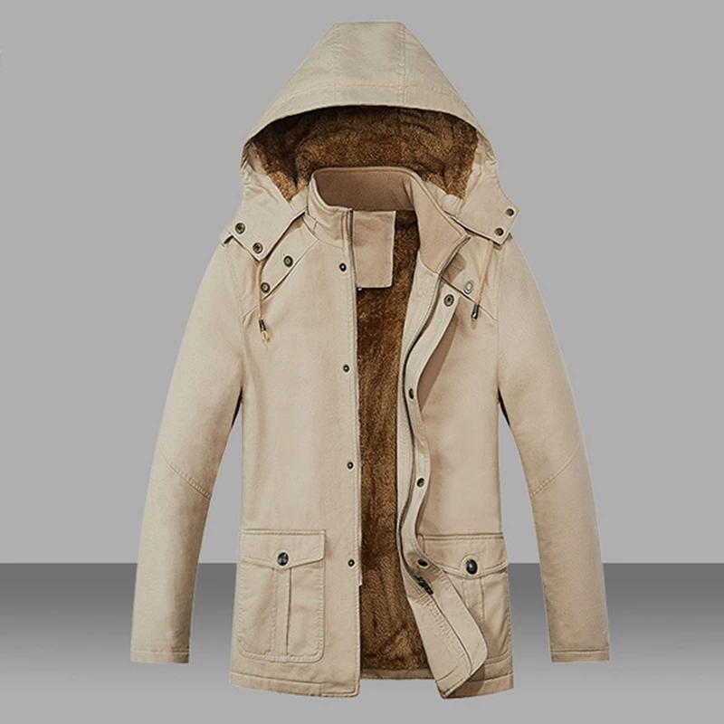 Winter Keep Warm Thickening Man Parkas Medium Long Styles Fleece Windbreaker Stand Collar Jacket New Fashion Removable Hat Coats