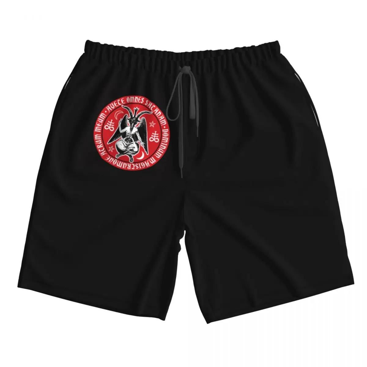 Baphomet Satanic Crosses With Hail Satan Men's Beach Shorts Fitness Quick-drying Swimsuit Funny Street Fun 3D Shorts