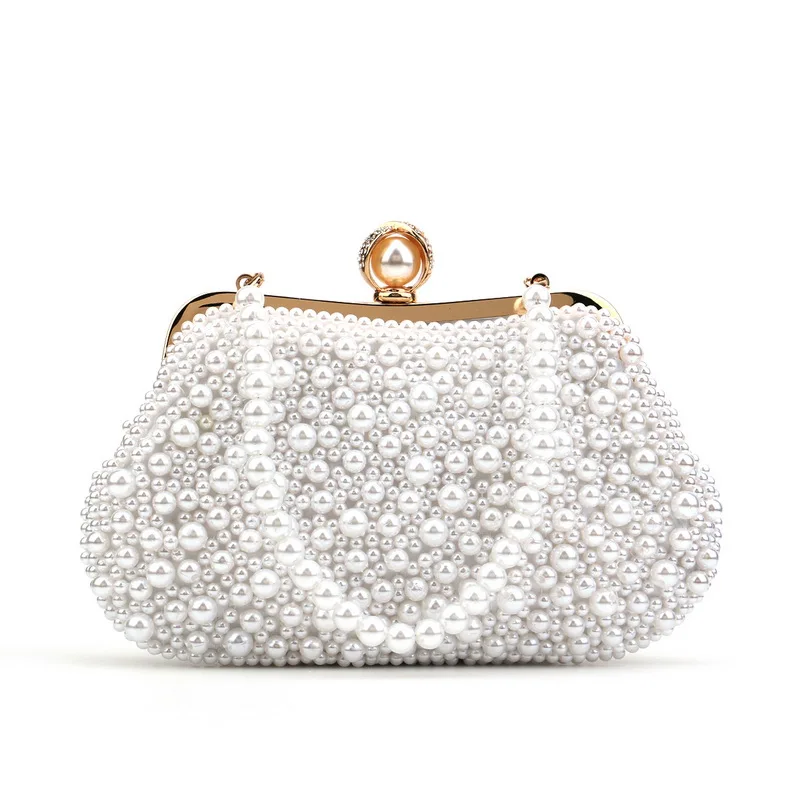 Beading Women Clutch Shell Design Evening Bag With Chain Shoulder Pearl Embroidery Handbags Chain Shoulder Purse