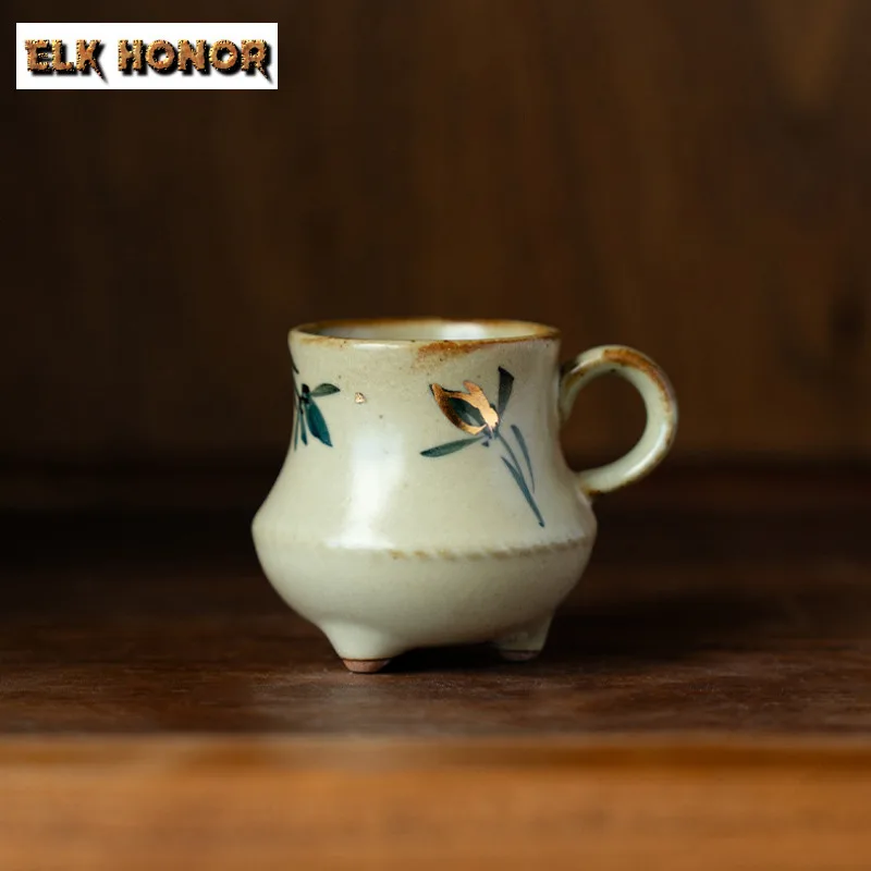 

50 мл ручная роспись бабочья орхидея Rteacup античная позолоченная чайная чаша трехугольная чашка для отдыха с ручкой мастер-чашка кунг-фу чайная посуда