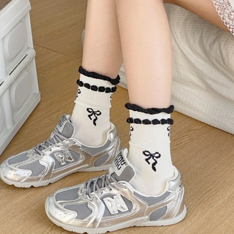 المرأة الربيع والصيف جديد الحلو لوليتا منتصف العجل الجوارب Bowknot الأوسط جوارب أنبوبية Balletcore مزدوجة تكدرت متفوقا طاقم الجوارب