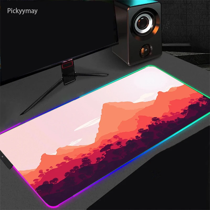 RGB Mouse Pad Deep Forest Firewatch Gaming Computer Large Mousepad Gamer Rubber Desk Carpet With Backlit Play CS GO LOL  90x40