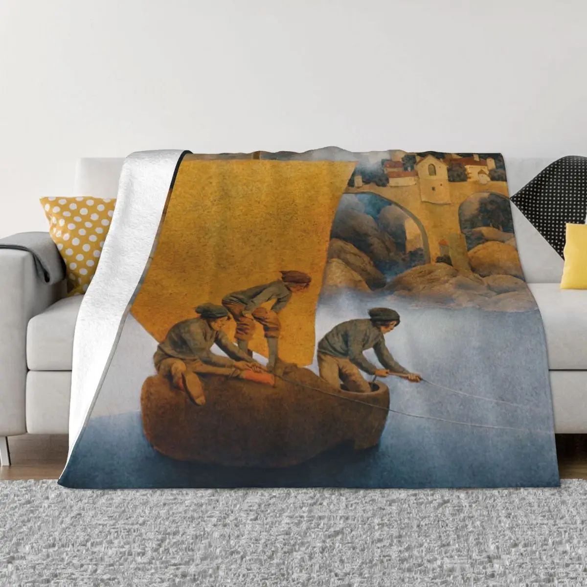 Wynken, Blynken, and Nod by Maxfield Parrish - Fairy tales Throw Blanket Bed covers Beach Vintage Blankets