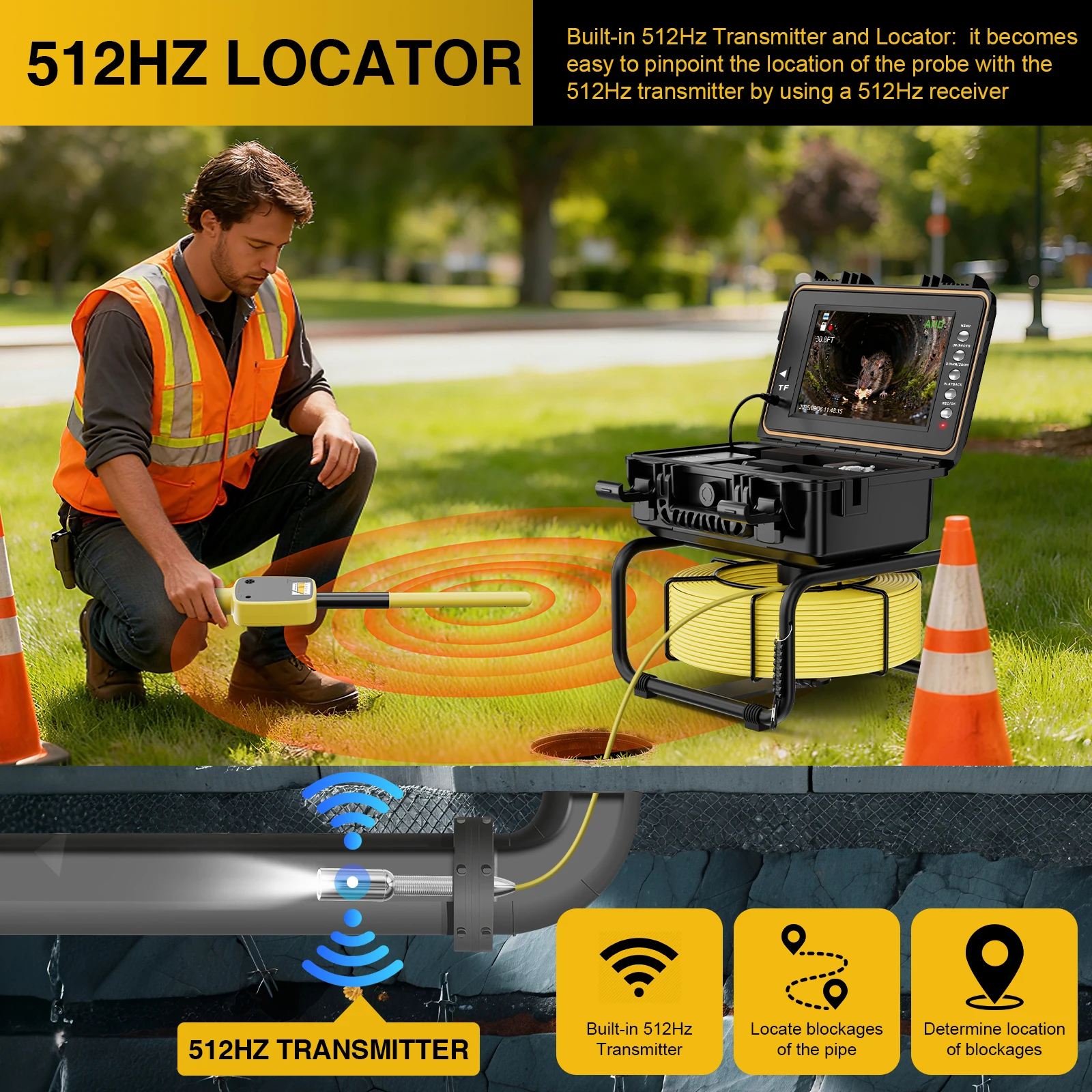 512Hz Transmitter Industrial Endoscope Camera Video Underground Pipeline Sewer Pipe Inspection Camera Locator