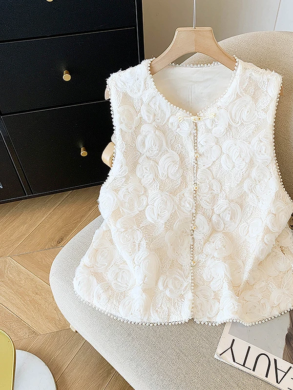 

New Chinese Sle round Ne Vest Jaet Women's Heavy Embroidery Floral Pattern Autumn New Arrival Faionable Top