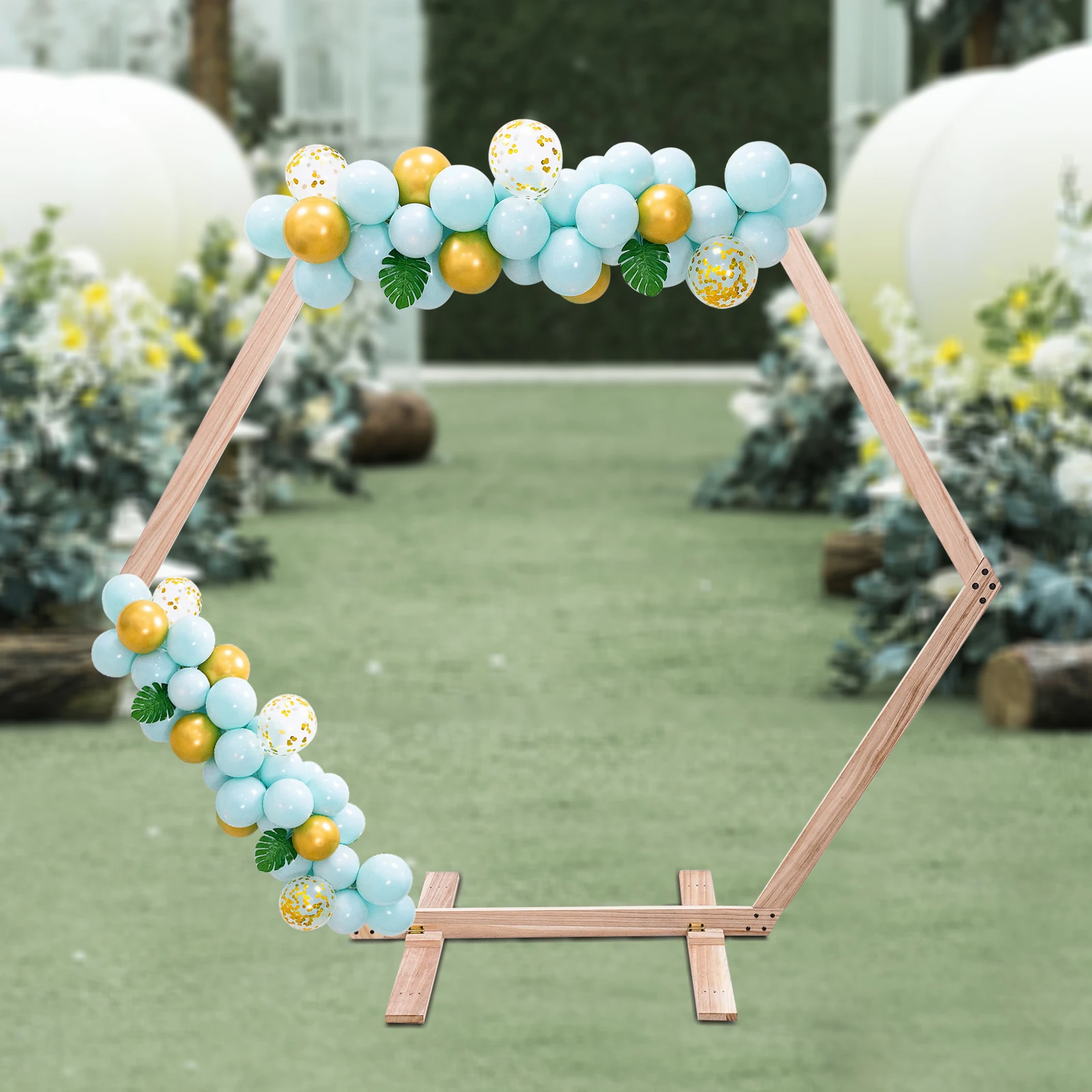 Rose Balloon Wedding Bow Stand Hexagonal Frame with Solid Base Decoration for Party Wedding Garden