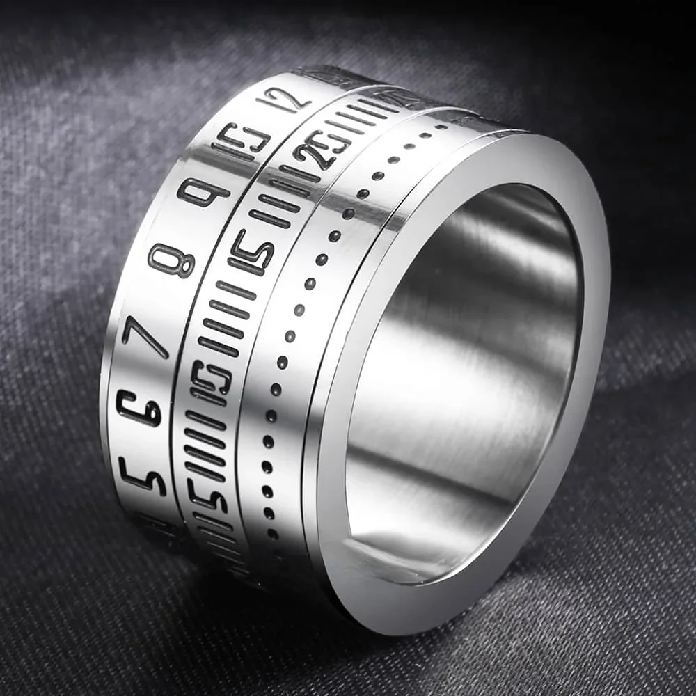 Time Ring Fashion Ring Men\'s Gift Ring Multi Layer Rotating Mechanical Arabic Numeral Calendar Time Metal Rings Decoration