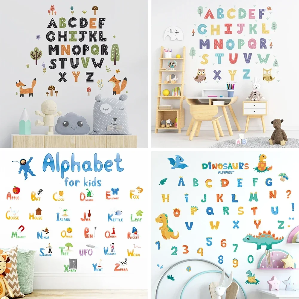 

Cartoon Animals 26 English Alphabet Wall Stickers Kindergarten Children Kids Room Decoration PVC Self-adhesive Wall Decals