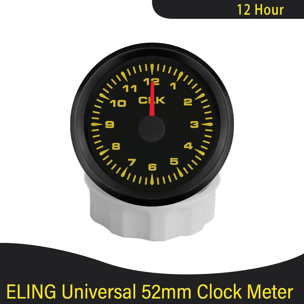 52mm (2'') Universal Clock Gauge Meter 12 Hour Format with 8 Colors Backlight 12V 24V for Car Motorcycle Boat