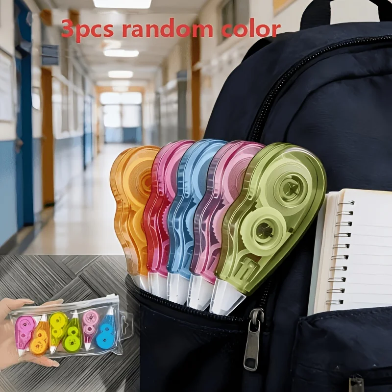 3 Stück Mini-Büroklebeband in zufälliger Farbe, kompaktes, transparentes, glattes Klebeband, Kunststoffmaterial für Studenten, Büro, Tagebuch, Alltag