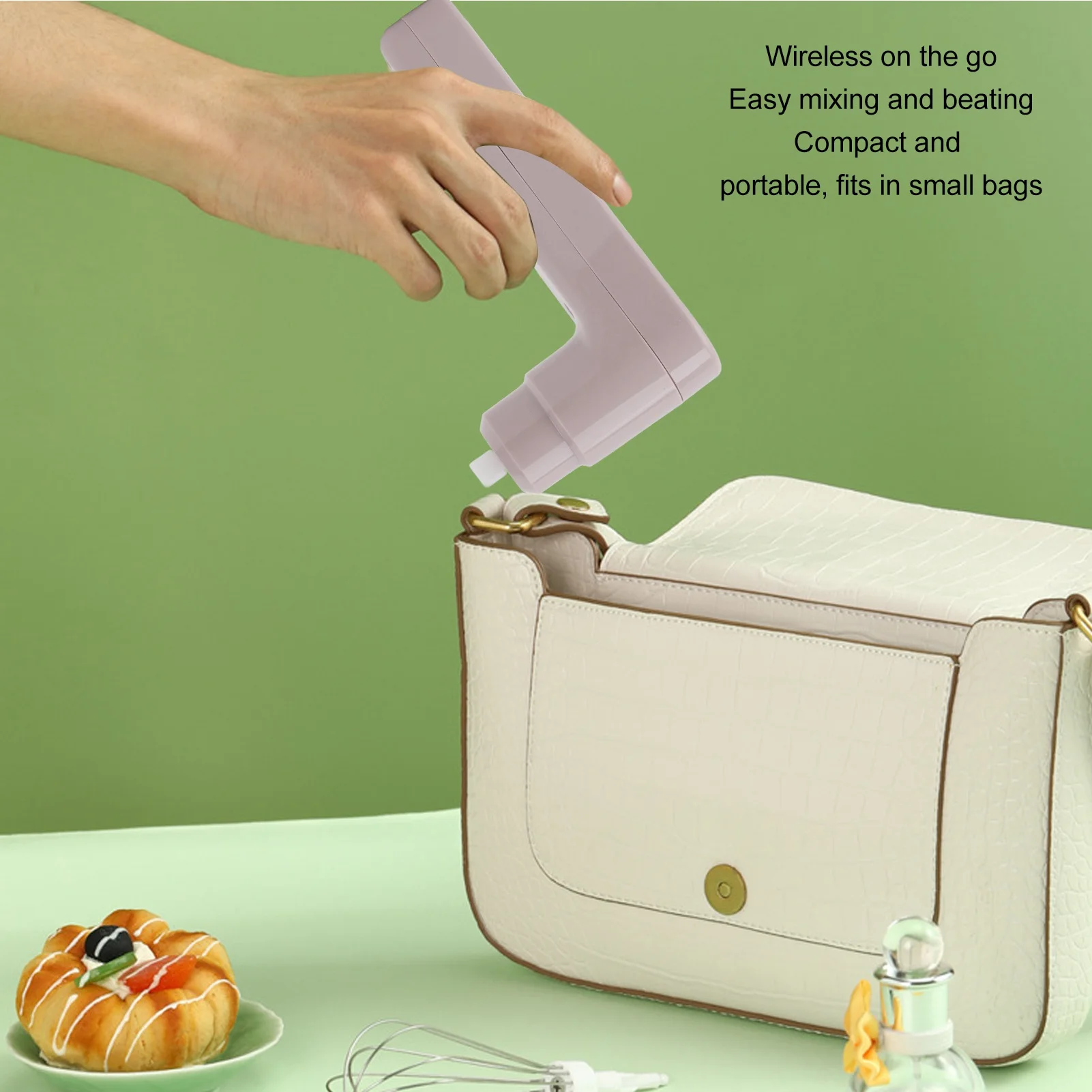 Pengocok Telur Elektrik 800Mah Blender Tangan Tanpa Kabel Isi Ulang Mixer Stik Genggam Efisien untuk Membuat Roti Memanggang Kopi