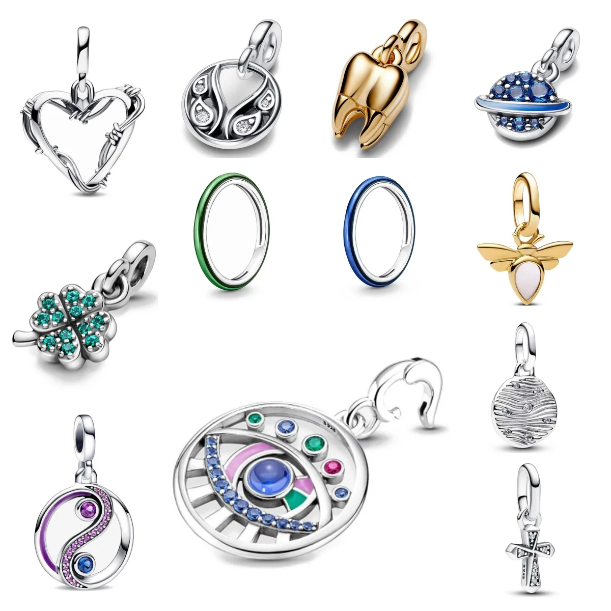 Fashion ME Series 925 Silver Mini Teeth Planet Gossip Pendant, Fit European Bracelets, Necklaces, Women's DIY Party Charm Gifts