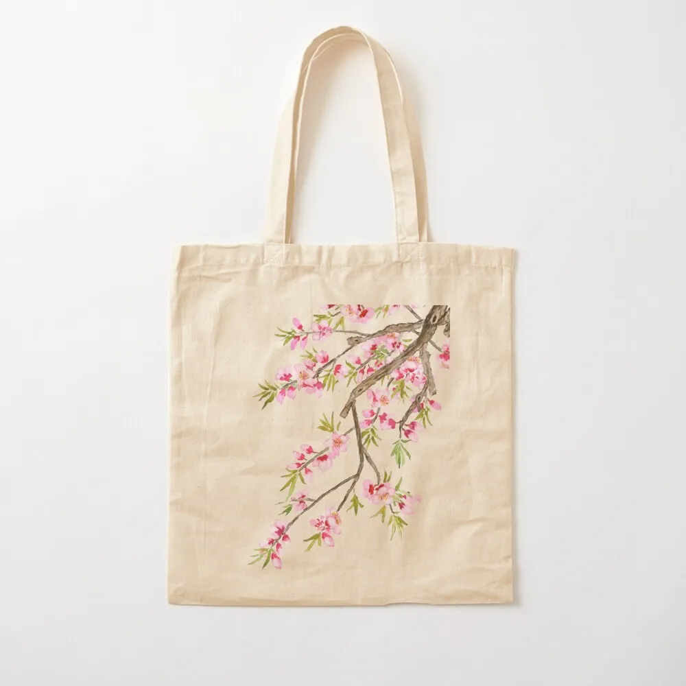 

hand painted pink peach blossom 2020 Tote Bag Women's handbag Canvas shoulder bag shopper bags