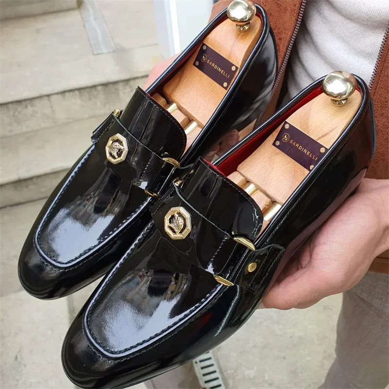 Black Loafers Square Toe Slip-On Office & Career Handmade Men Dress Shoes Size 38-47
