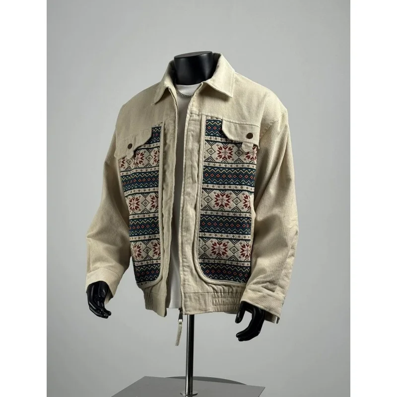 

Мужская куртка большого размера 300 Pou в этническом стиле с пэчворком и воротником-стойкой, повседневная, универсальная, из вельвета, осенне-зимняя, новинка