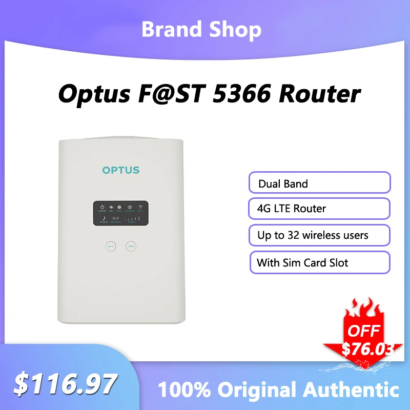 Original Optus Sagemcom Gateway F@ST 5366 4G LTE Router Dual Band Wireless Range Extender Signal Amplifier With Sim Card Slot