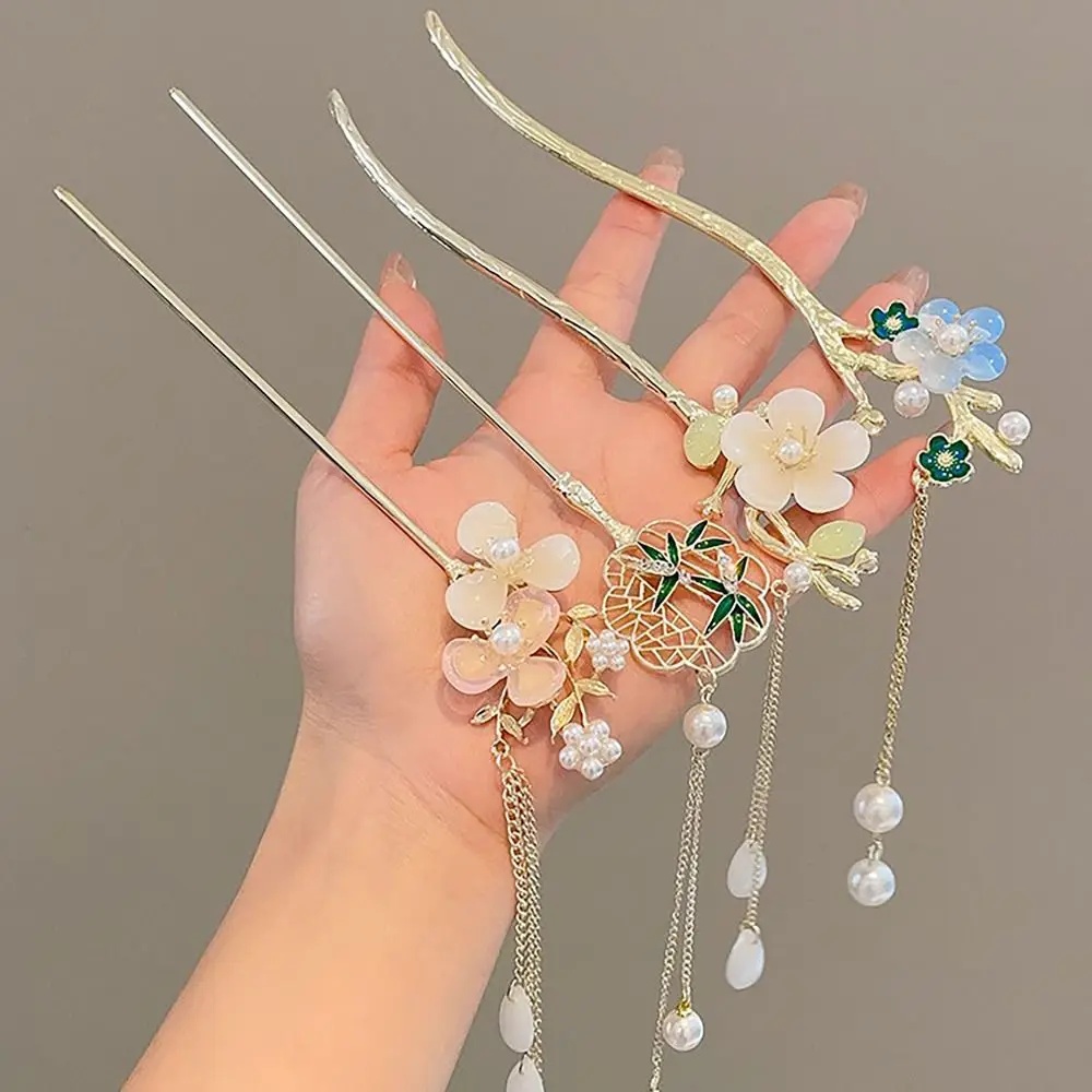 Chinese Style Hairpin Flower Tassel Hair Sticks Ancient Style Elegant Headwear Hair Insert Women Girls Hair Styling Accessories