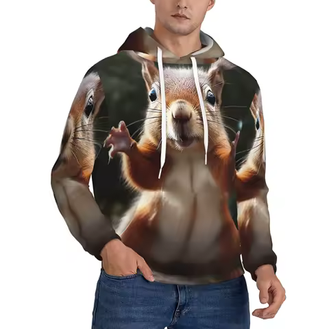 Men's Pullover Hoodie Fleece Hooded Squirrel Funny Animal Sweatshirts with Pocket Casual Long Sleeve 2026