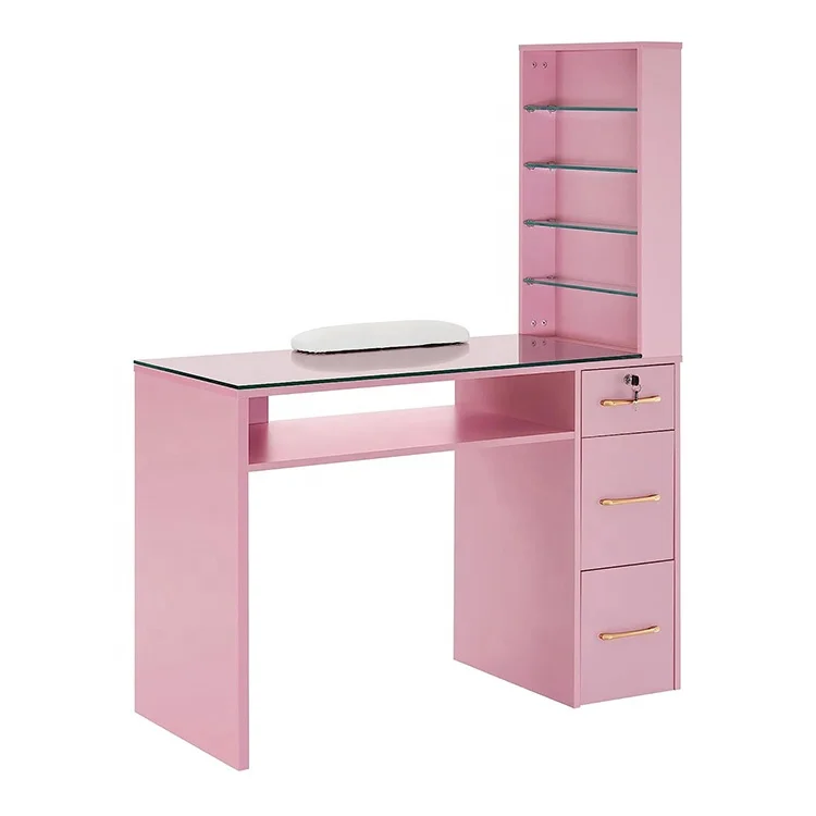 High Quality Manicure Table, Glass Top Nail Desk with Drawers, Salon Furniture, Makeup Station, Beauty Nail Table