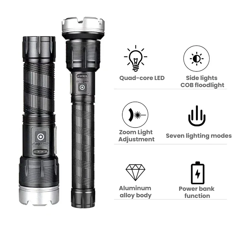 High-power LED Flashlight Telescopic Long-range Power Display Zoom Rechargeable Torch Outdoor Camping Night Fishing view 3