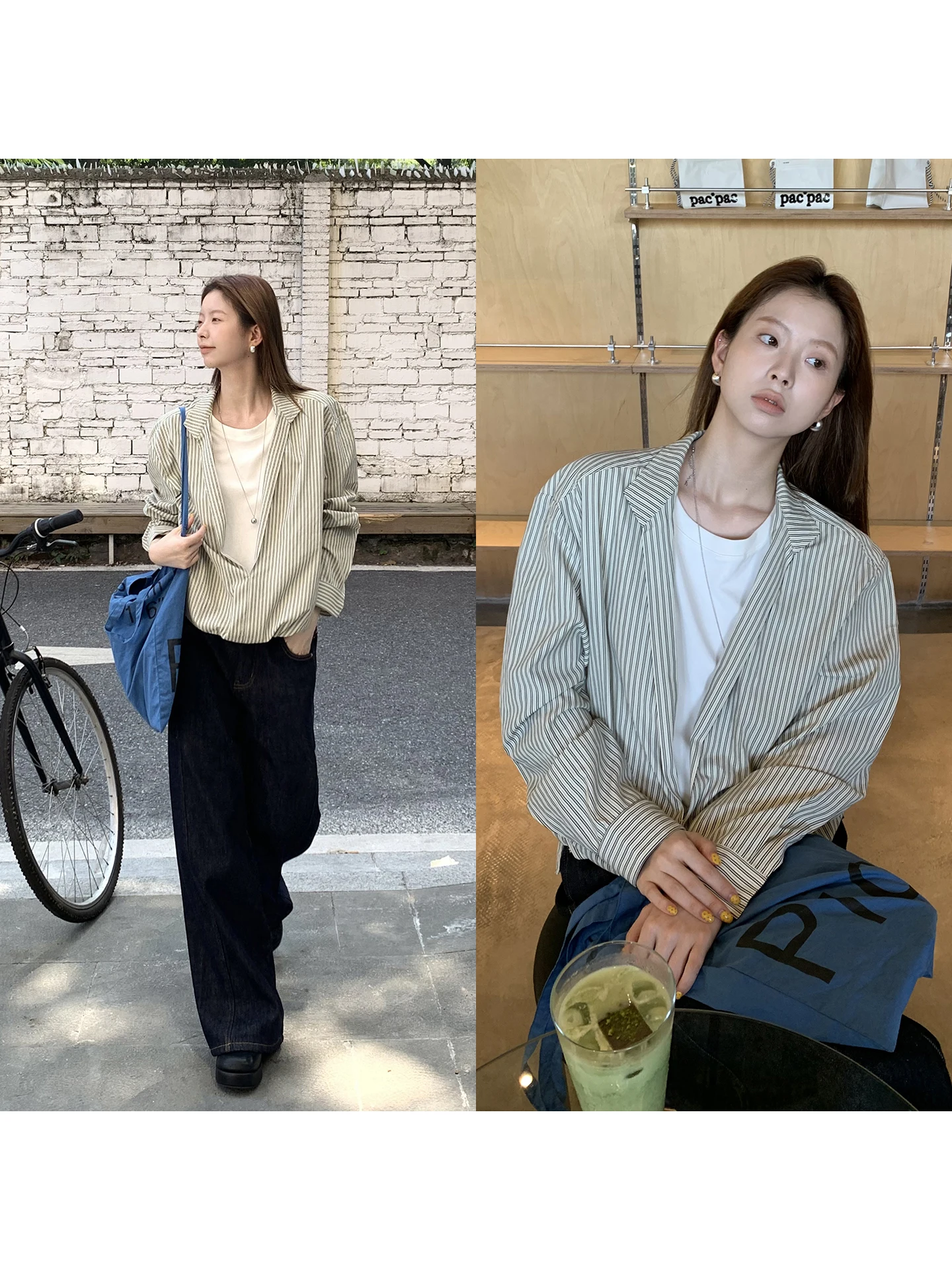 Striped irt Women's Faionable Inner Wear Long Sve Unique Super Beautiful Cotton Blend  Ne Mid-Length Commute Sle