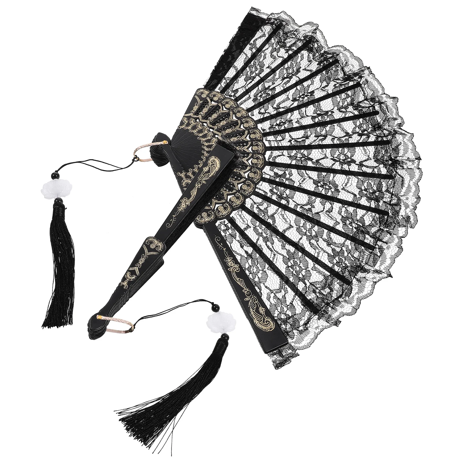 

Lace Dance Fan Folding Hand Black Vintage Foldable Fancy Dress for Cosplay Dancing Handheld Fans Ornaments