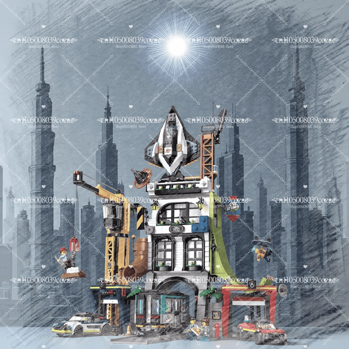 

MOC 1900 pcs The City Tower Battle Model Building Blocks Architecture Bricks Street View Toys for Kids Adults Christmas Gift