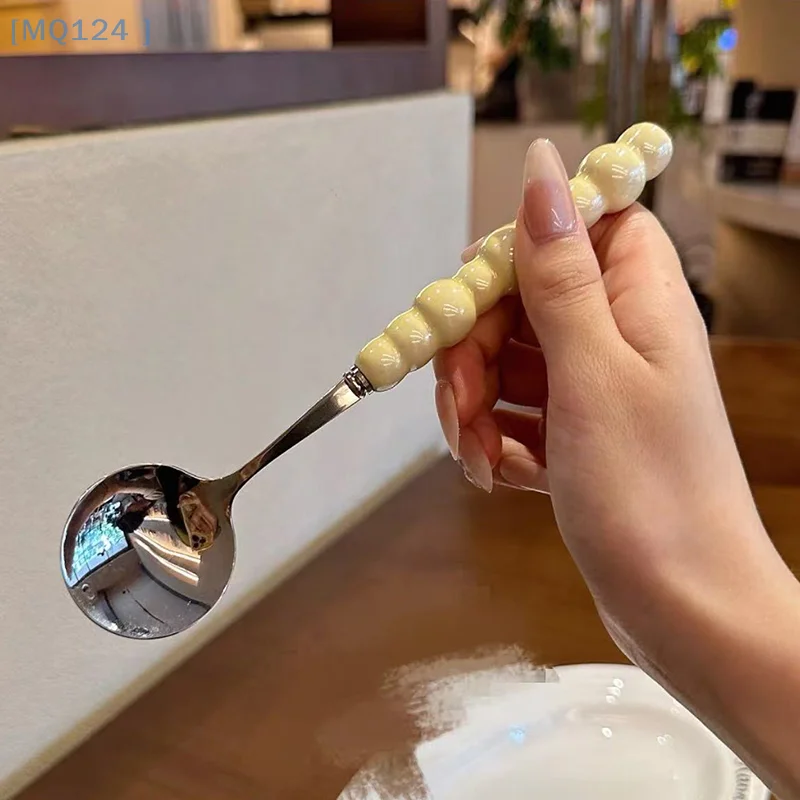 

Stainless Steel Round Spoon Net Red Golden Dinner Long Handle Stirring Dessert Spoons For Kitchen Accessories Gadgets