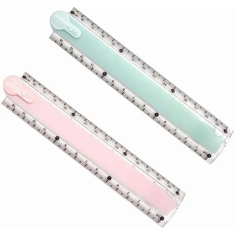 2 Pcs Folding Transparent Plastic Geometric Ruler - School Stationery for Students & Kids (Colour Random) HJ