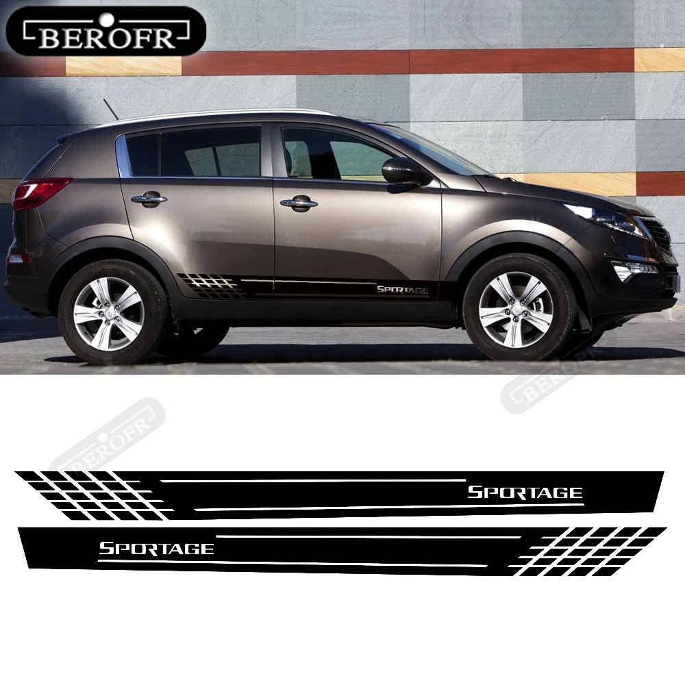 Car Stickers Decals Side Skirt Stripes Reflective Auto Vinyl Decoration Films Door Accessories For Kia Sportage 3 4 QL 2PCS