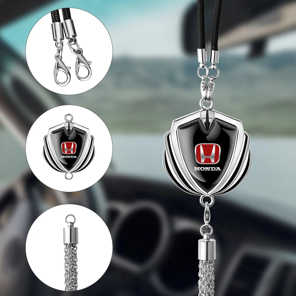 1PCS Car Ornaments Hanging Rearview Mirror Metal Emblem Pendant For Honda CITY CIVIC Mugen INSPIRE Type R Type S VTEC Si Insight