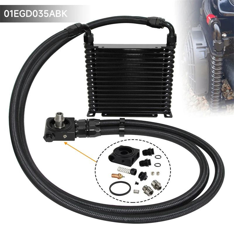 

AN10 Oil Cooler Kit 10 Row/ 13 Row / 15 Row 7/8"-14 UNF Aluminum Engine Universal 32mm + Thermostat 73±0.5° Filter Adapter Kit