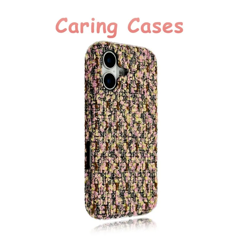 

For iPhone 17 Pro Max Case Pink Yellow Tweed Fabric Texture Luxury Fashion Compatible with iPhone 16 15 14 13