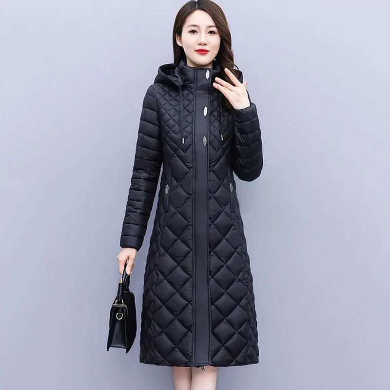 New Cotton-Padded Women Light Down Cotton Coat Long Autumn Winter Jacket Supersize Female Detachable Hooded Parker Overcoat 7XL