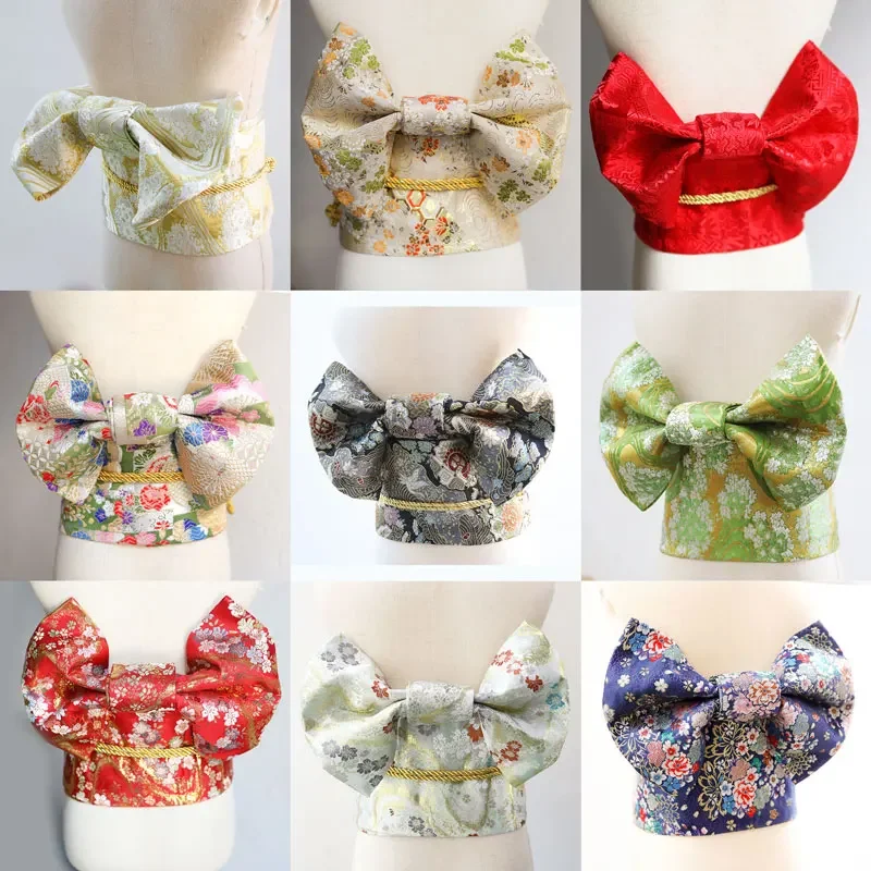 Women's Kimono Obi Floral Prints Bow-Knot Waistband Japan Style Yukata Waist Belt Cosplay Accessories