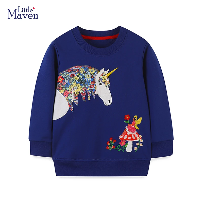 Little maven-Sweat-shirt en coton pour petite fille, vêtement pour enfant de 2 à 7 ans, motif dessin animé, Nairobi Orn, collection automne et printemps