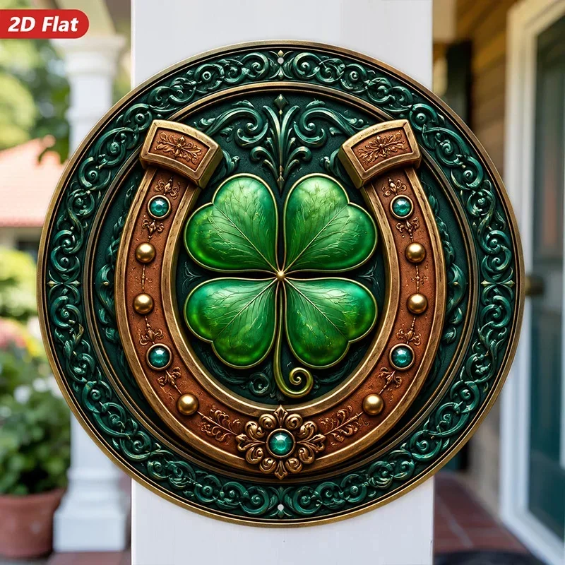 CIFBUY Vintage Celtic Shamrock Horseshoe Lucky Pattern Aluminum Wall Art Waterproof Durable Alloy Decor for Living Room Bedroom