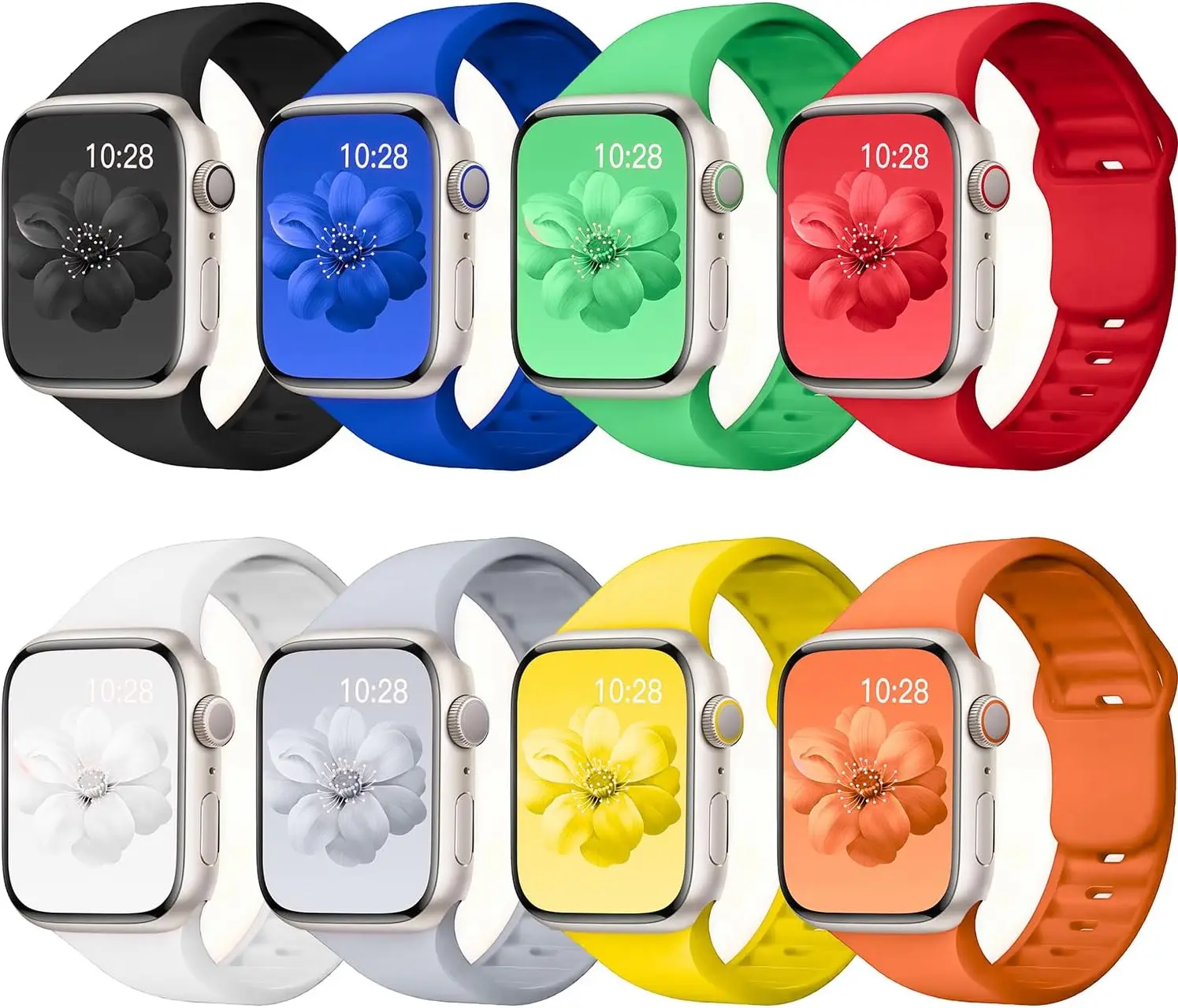 8 Packs Silicone Straps for Apple Watch Waterproof Straps with iWatch Series 38/40/41/42mm(Series10/11) , 42/44/45/46/49mm