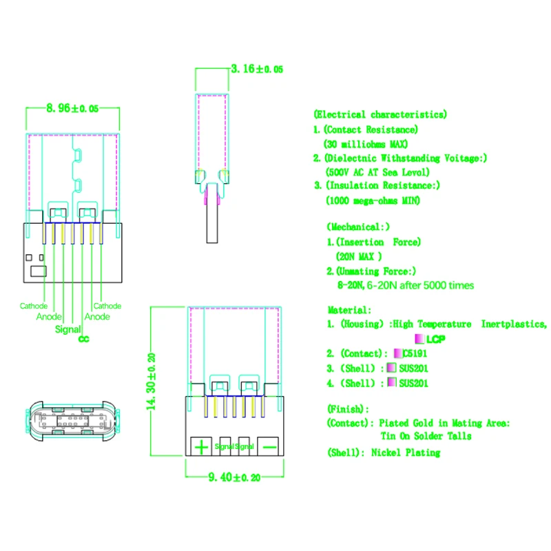 Double-Sided Positive And Negative Plug Type-C Plug USB 3.1 type c male/Female Connectors Jack Tail 24pin usb Male Plug Electric